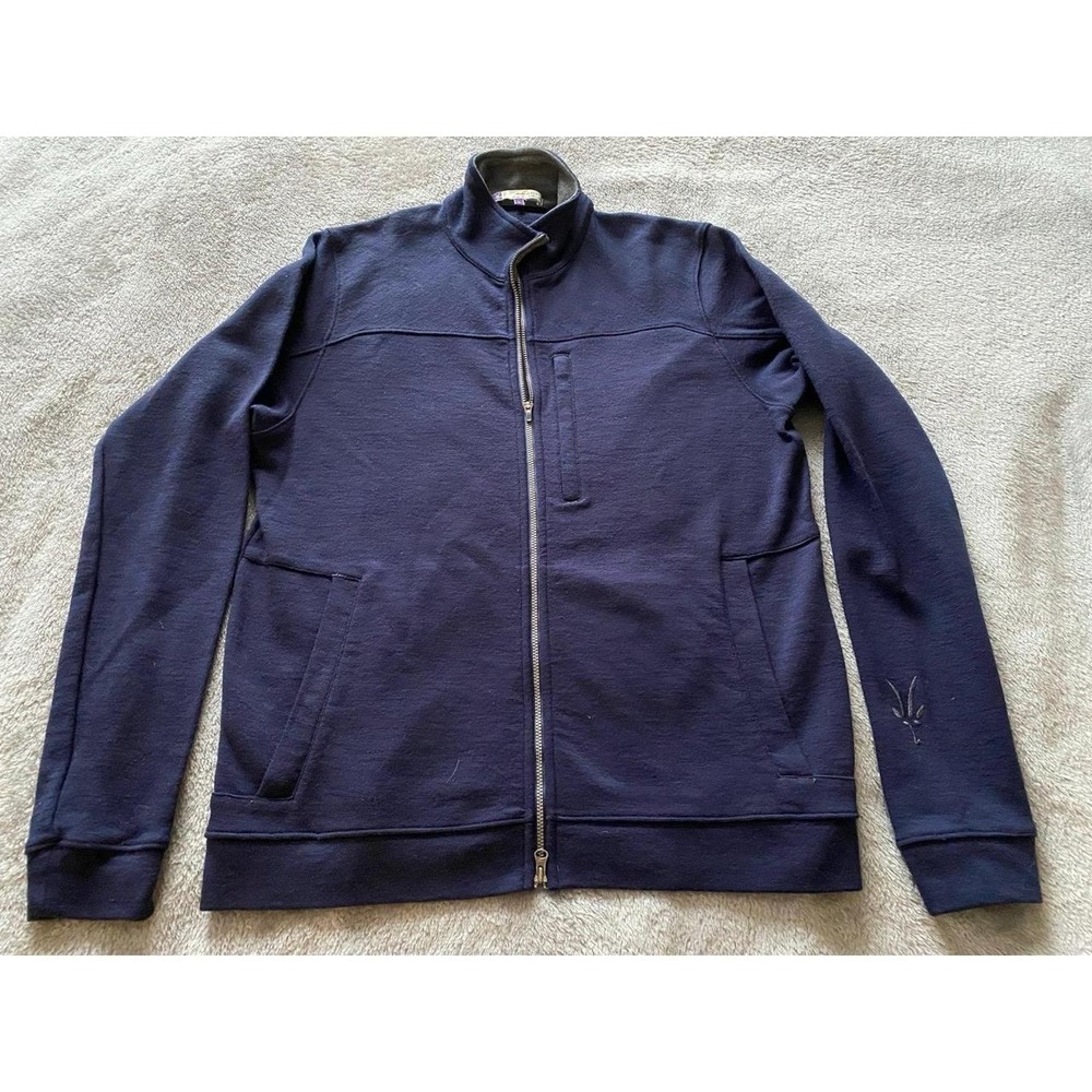 Ibex Merino Wool Full Zip Fleece Sweater Men Medium Navy USA s19